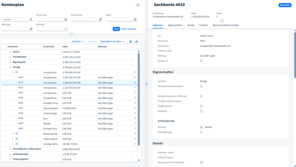 [DE] SAP Business One - Finanzmanagement - Split Screen bei Kontenplan