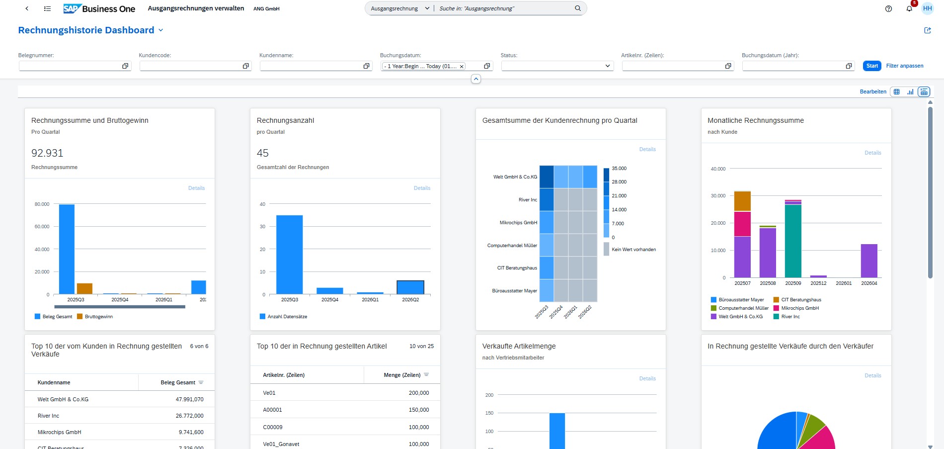 Rechnungshistorie im SAP Business One Webclient
