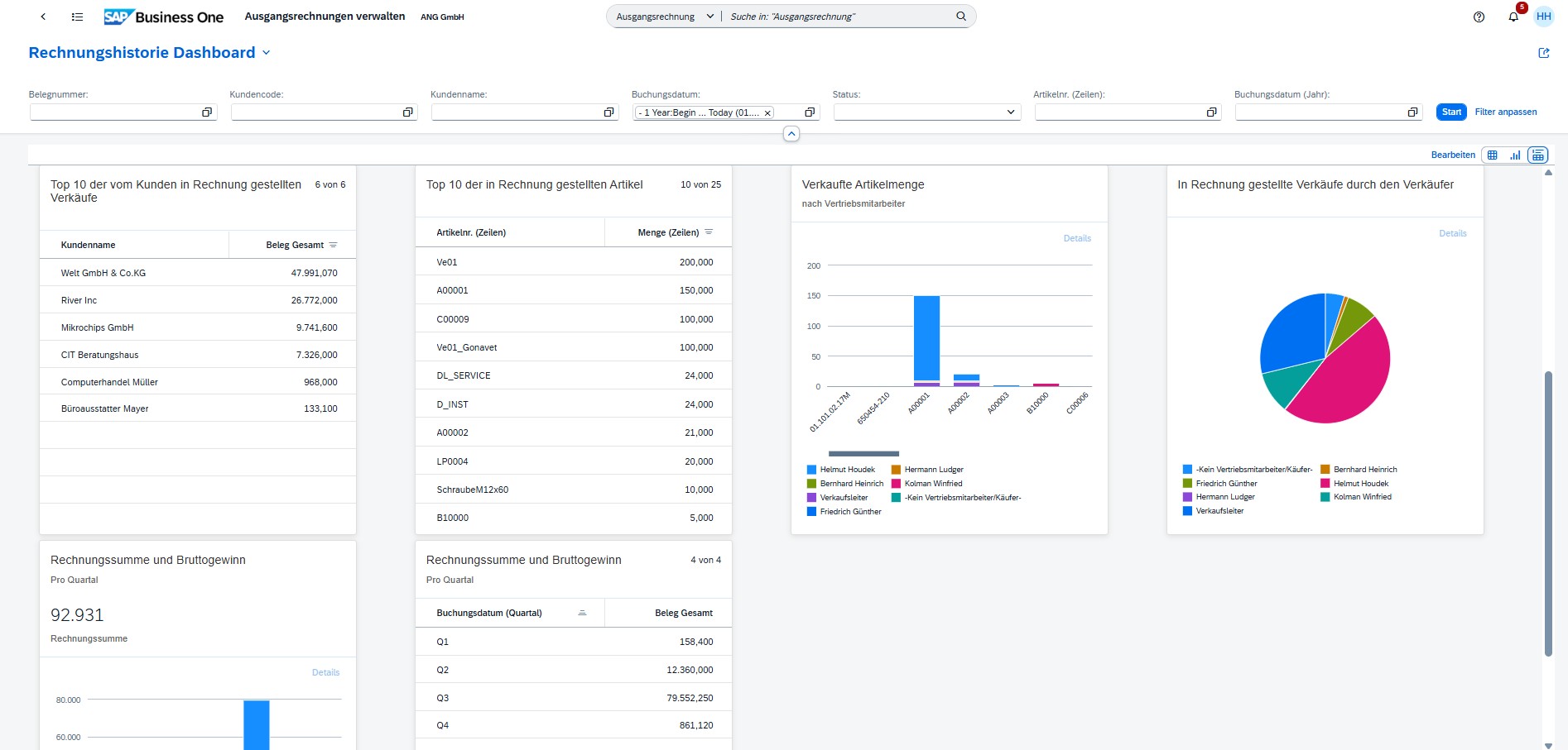 Rechnungshistorie2 im SAP Business One Webclient