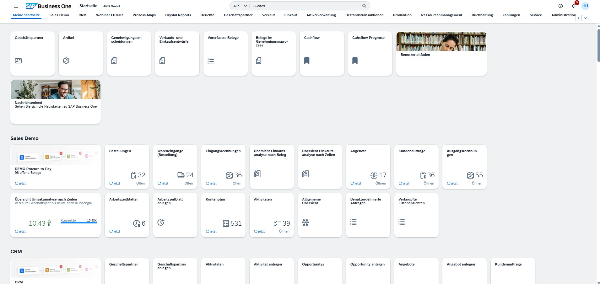 Startseite im SAP Business One Webclient 1 | ANG