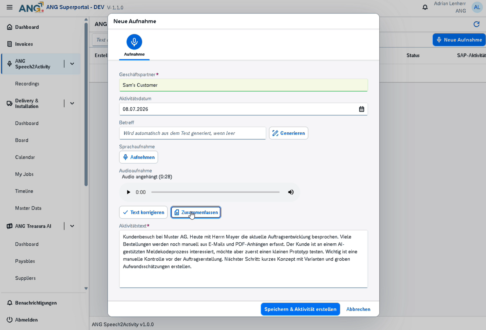 Lösungen für Außendienst, Vertrieb & Service 57 ANG Speak2Activity Screenshot (2)