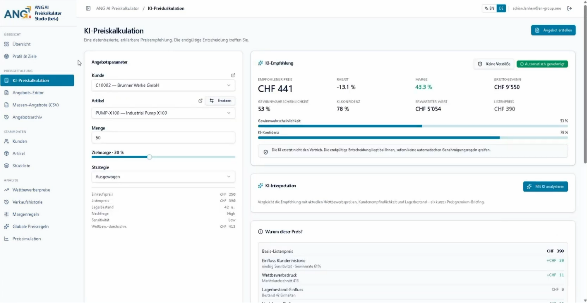 Lösungen für Außendienst, Vertrieb & Service 68 Angebots- & Preiskalkulation Screenshot (1)