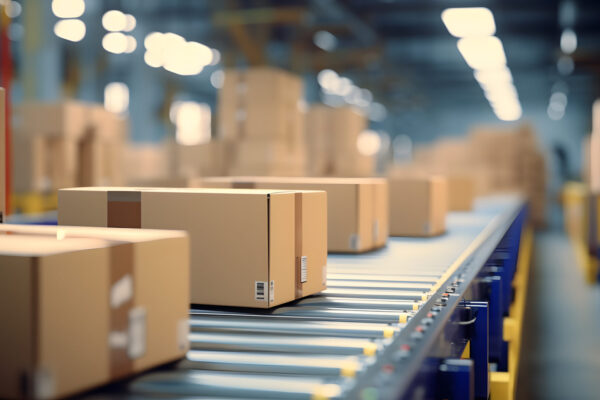 Conveyor belt in sorting center. Boxes and parcels are moved along the belt for further dispatch to recipients. Conveyor belt in sorting center. Boxes and parcels are moved along the belt for further dispatch to recipients.